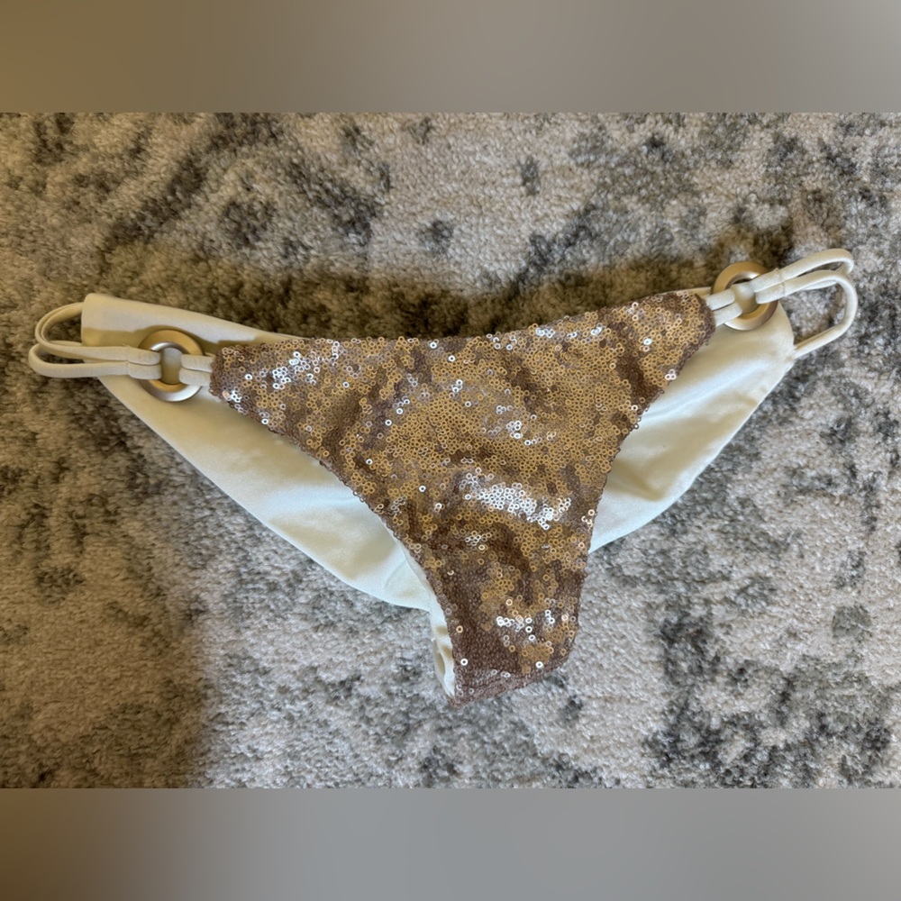 Sequin Bikini Bottom in Gold and Cream